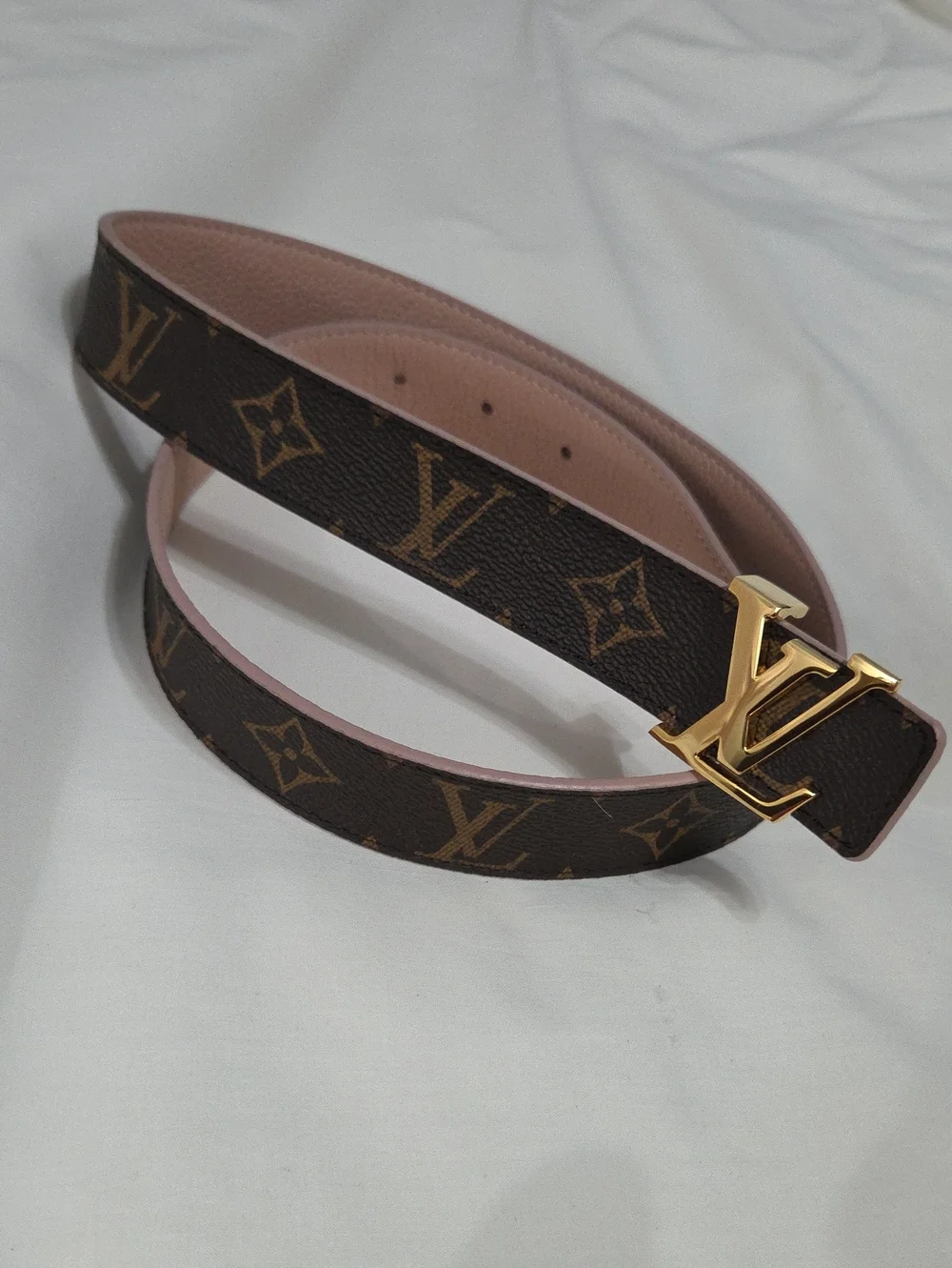 Reversible Louis Vuitton Pink/Brown Monogram Belt Gold LV Buckle